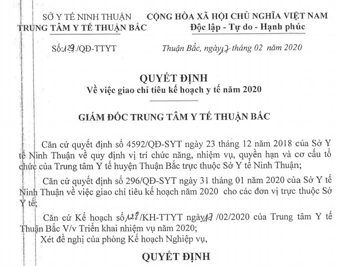 Quyết định về việc giao chỉ tiêu kế hoạch y tế năm 2020